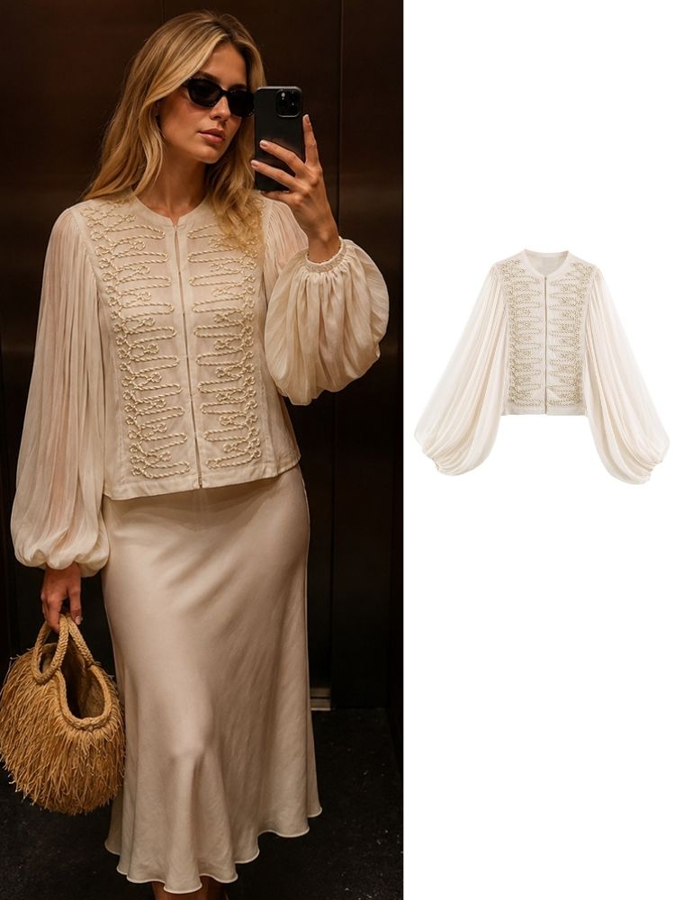 Embroidery On Shirt - HH Damen Frühling Sommer Chiffon Kurze