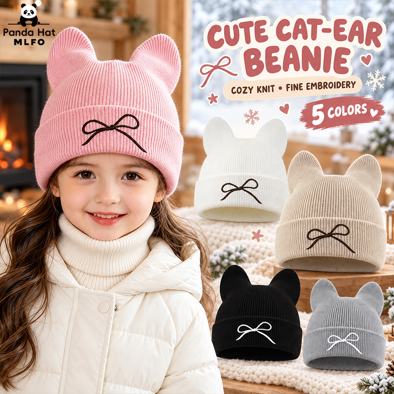 Embroidery Cat - 1-3 Jahre Kleinkind Strickmütze mit Katzenohren,