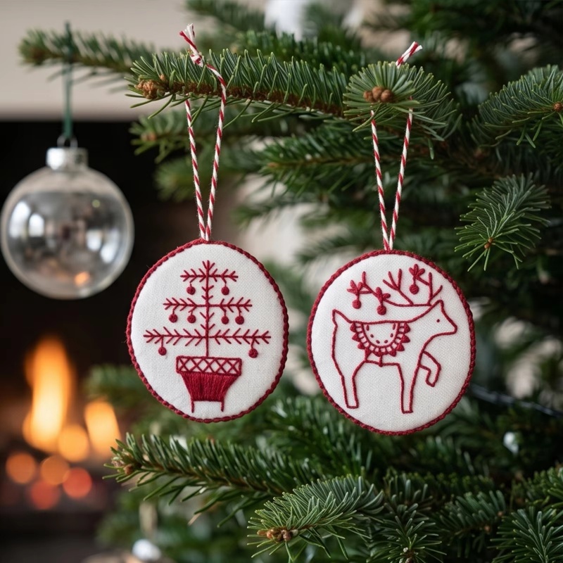 Embroidery Xmas Ornaments - Weihnachts-Stickset für Anfänger und Erwachsene, DIY-Set