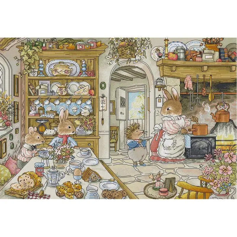 Embroidery Tas - Kaninchen Küche Cartoon Tier Muster Kreuz