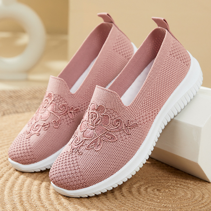Embroidery Knit - Slip-On-Schuhe mit Blumenstickerei, gestrickt, aus Mesh,