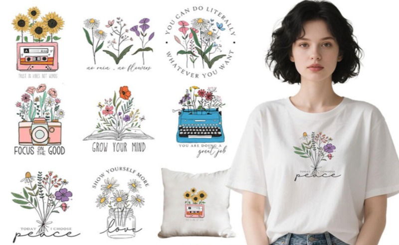 Embroidery On Shirt - Cartoon-Blumenmotive zum Aufbügeln, Wärmeübertragungsaufkleber, T-Shirt-DIY, handgemachte