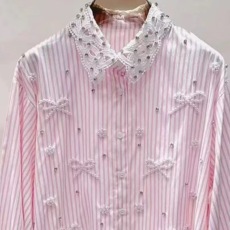 Embroidery On Shirt - Luxus Stil Birnen Perlen Stich Blusen
