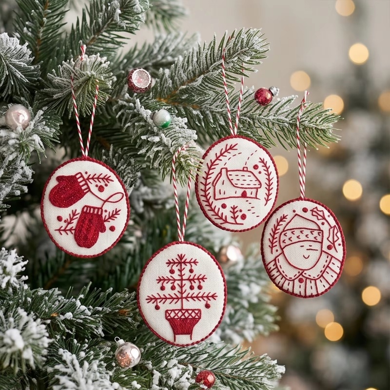 Embroidery Xmas Ornaments - Weihnachts-Stickset für Anfänger und Erwachsene, DIY-Set