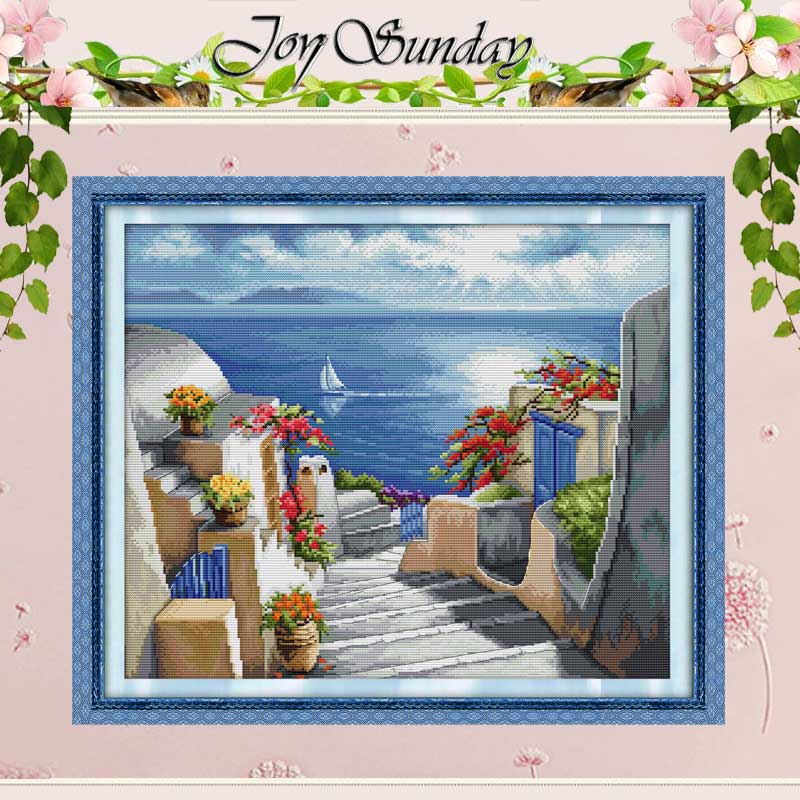 Embroidery Tas - Blaue Santorini Muster gezählt Kreuz stich