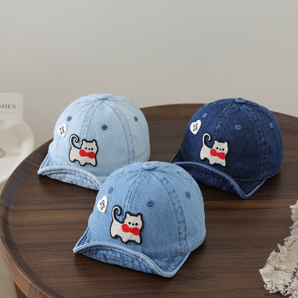 Embroidery Cat - Waschbare Kinder-Baseballkappe aus Denim mit weichem