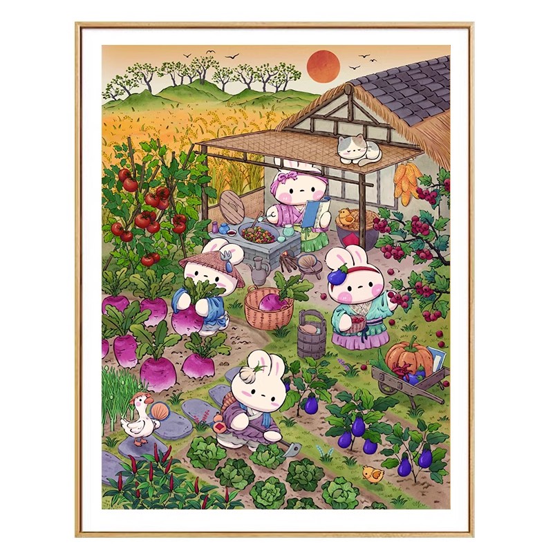 Embroidery Job - Herbstgarten-Kaninchen-Handarbeit, DIY 11 CT Kreuzstich-Set, komplettes