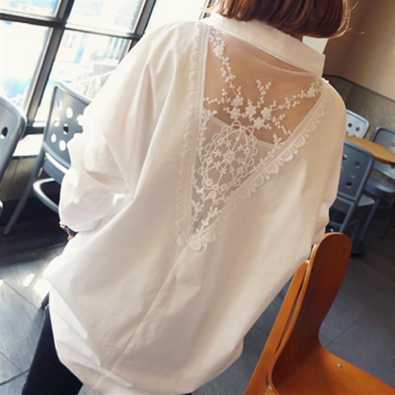 Embroidery On Shirt - Mode V-ausschnitt Stickerei Gaze Verstärktes Aushöhlen