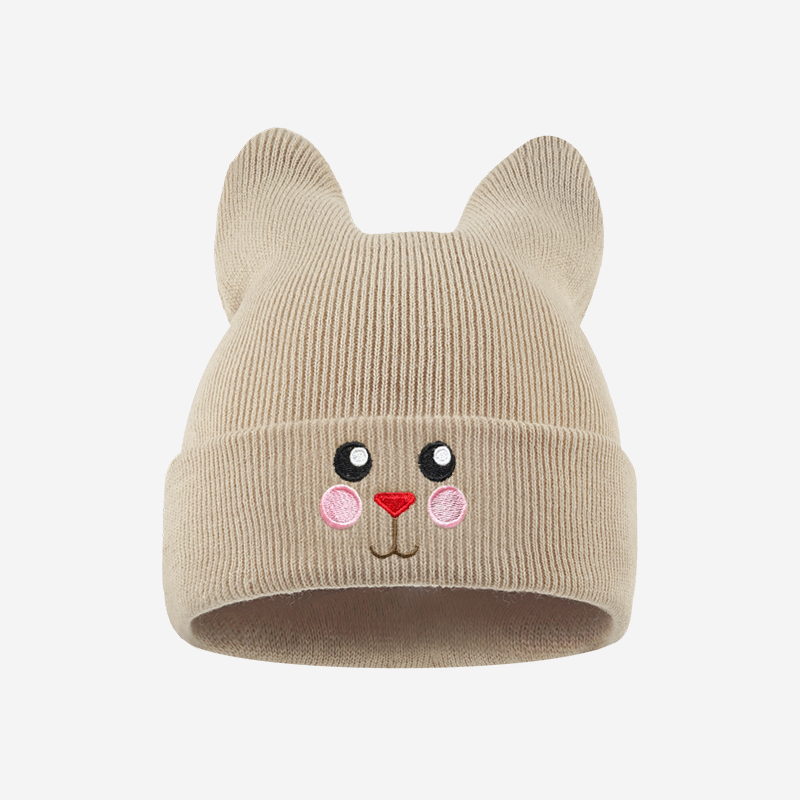Embroidery Cat - Weiche Katzenohren-Kindermütze mit Katzen-Gesichts-Stickerei für 1-3-Jährige