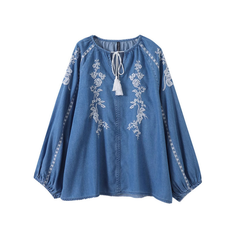 Frauen Denim Bluse Top Blume S – Embroidery On Shirt Bewertung und Preis