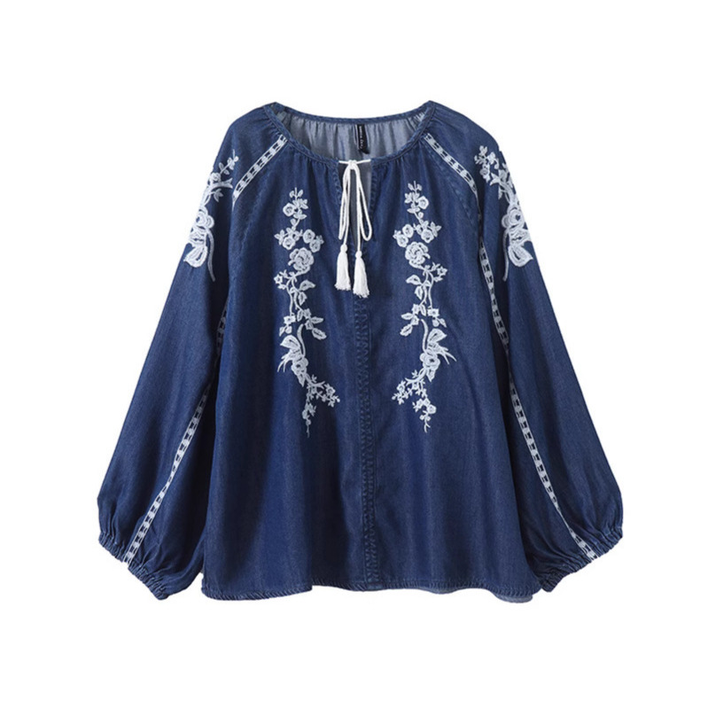 Frauen Denim Bluse Top Blume S – Embroidery On Shirt Bewertung und Preis