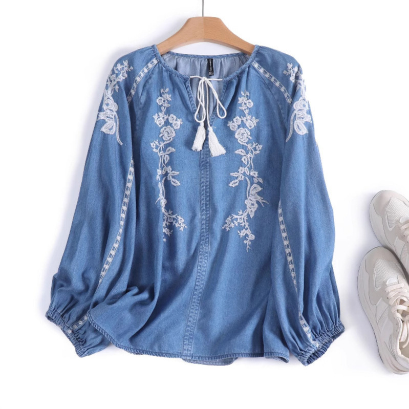 Frauen Denim Bluse Top Blume S – Embroidery On Shirt Bewertung und Preis