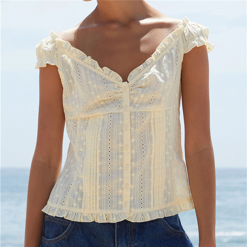 Damen Off-Shoulder Rüschenblus – Embroidery Eyelet Bewertung und Preis