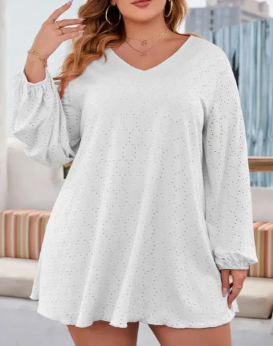 Damen Plus Size Minikleid mit  – Embroidery Eyelet Bewertung und Preis