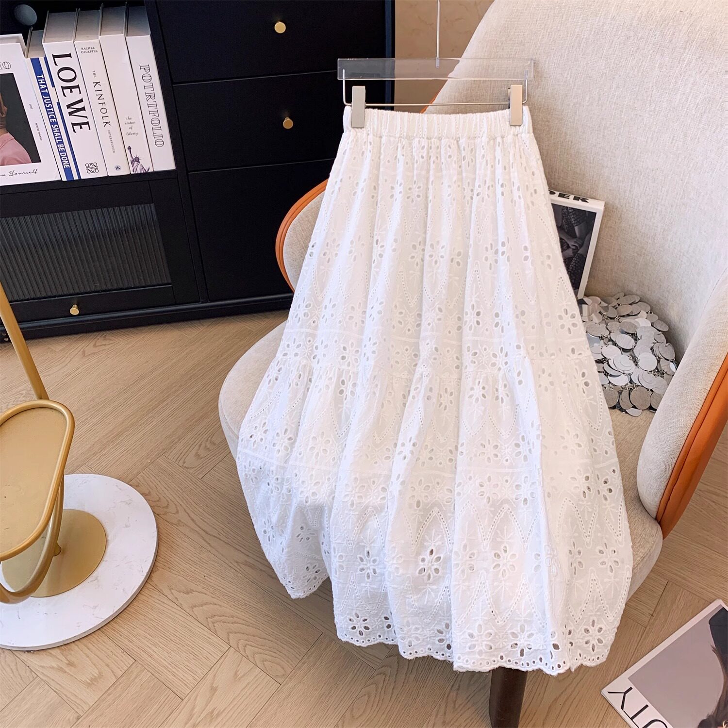Midi-Rock mit Ösenstickerei, w – Embroidery Eyelet Bewertung und Preis