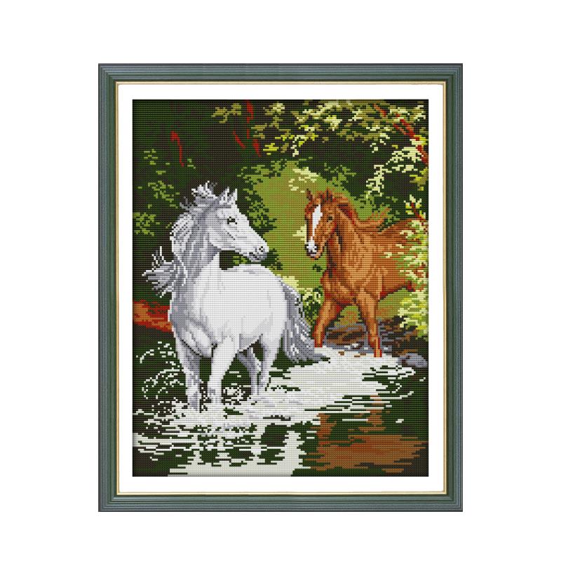 Zwei Pferde Laufen Handmade Kr – Embroidery Running Stitch Bewertung und Preis
